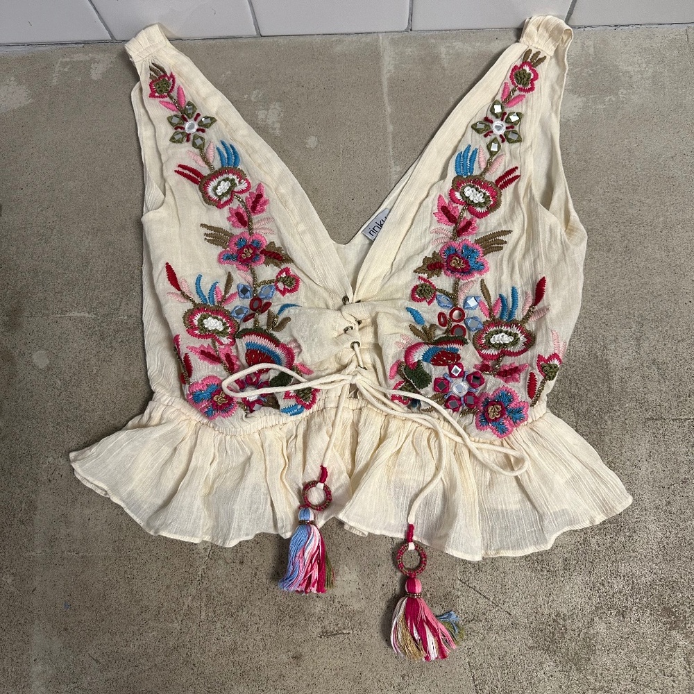 Rinku Anthropologie Embroidered Tank